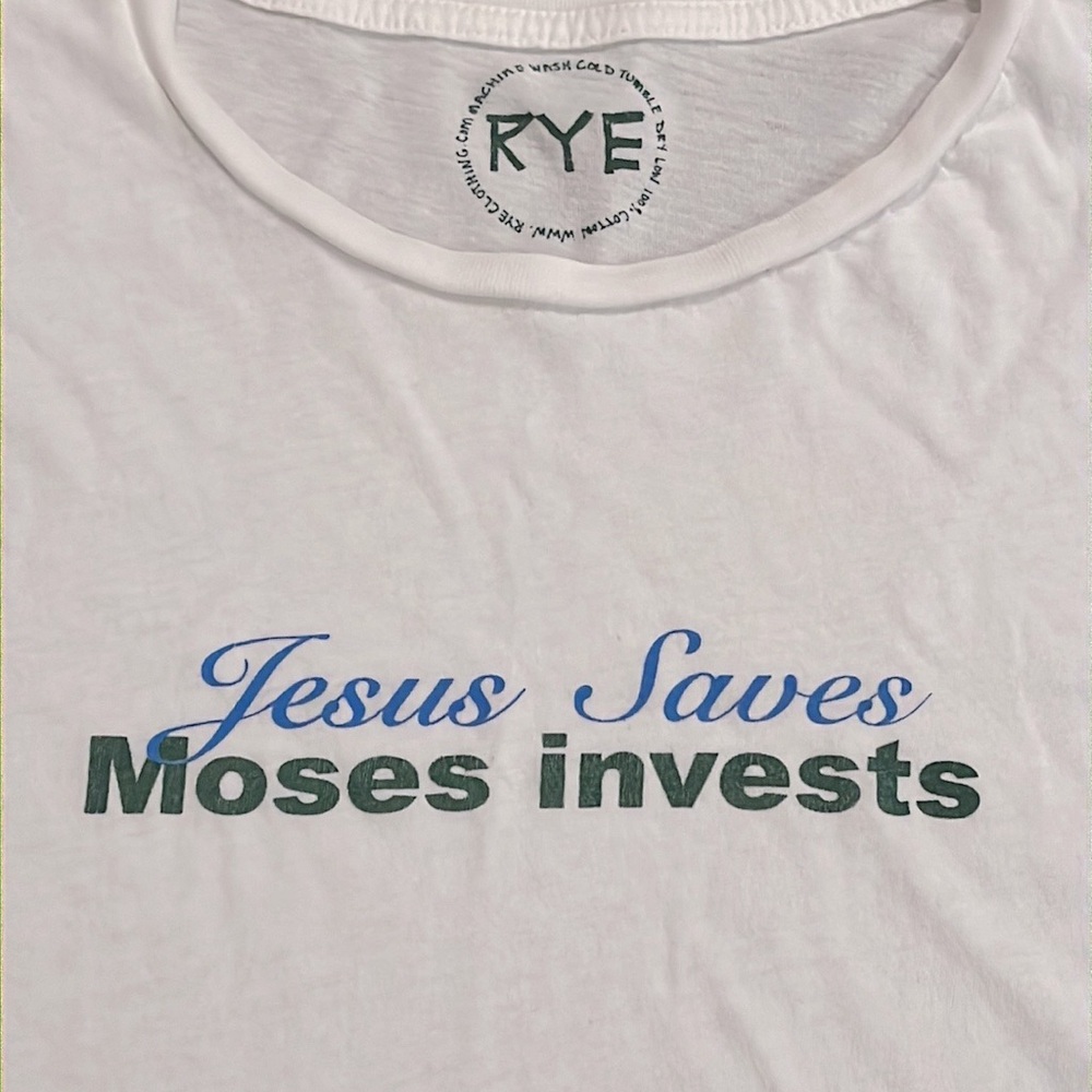 Y2K Vintage Rye Jewish Humor Shirt Jesus Saves Moses Invests